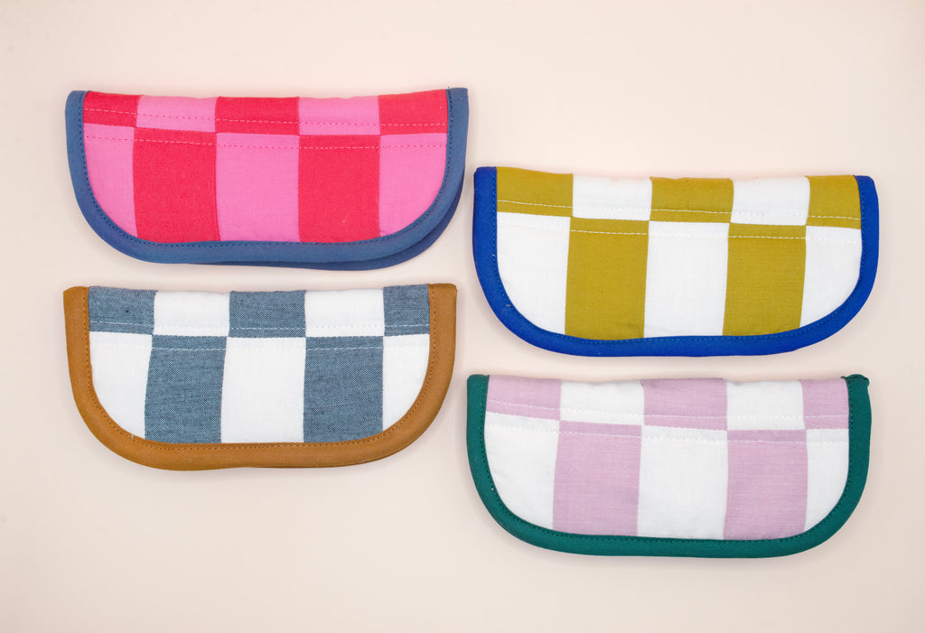 Pink & Red Quilted Check Soft Glasses Case