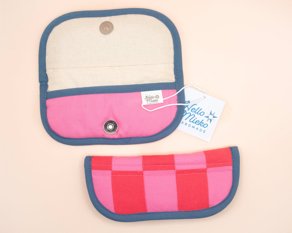 Pink & Red Quilted Check Soft Glasses Case