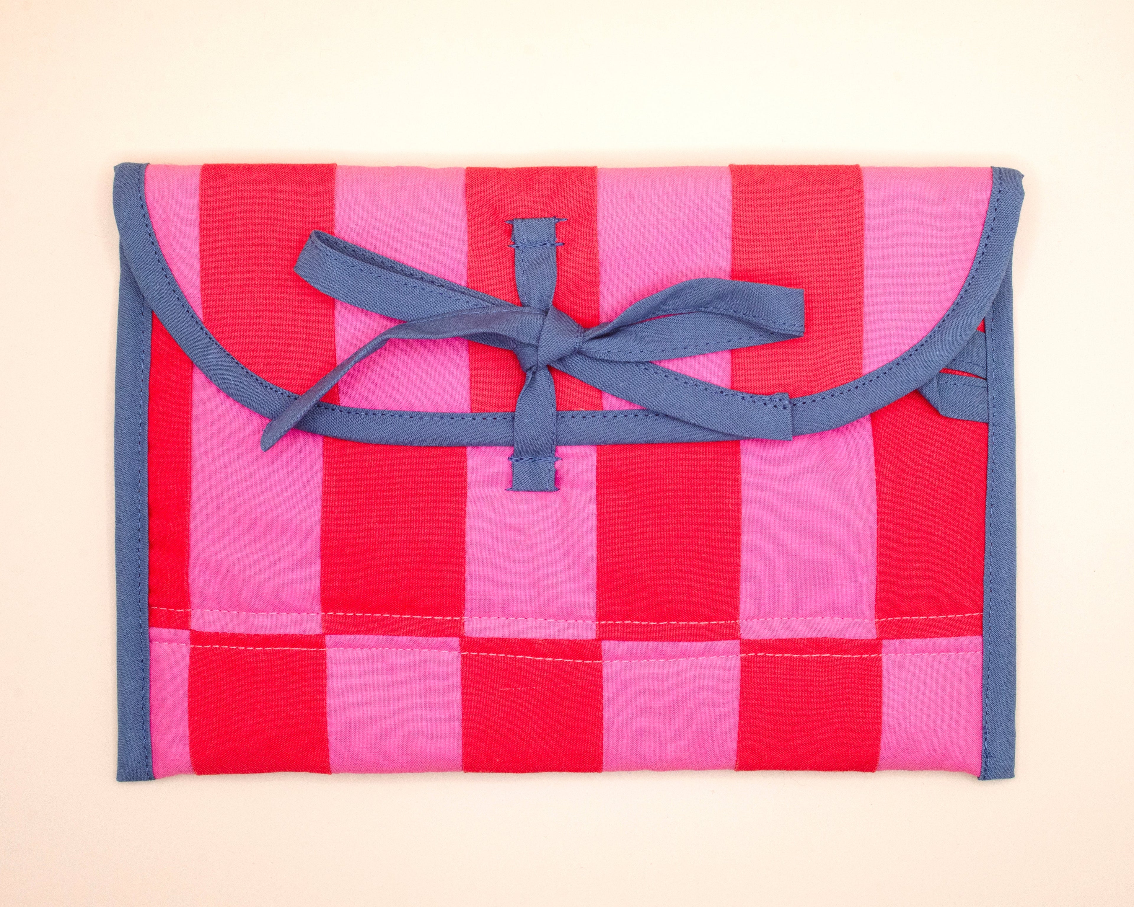 Pink & Red Quilted Check Wide Stash Case