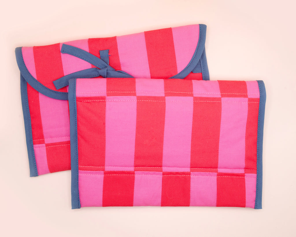 Pink & Red Quilted Check Wide Stash Case