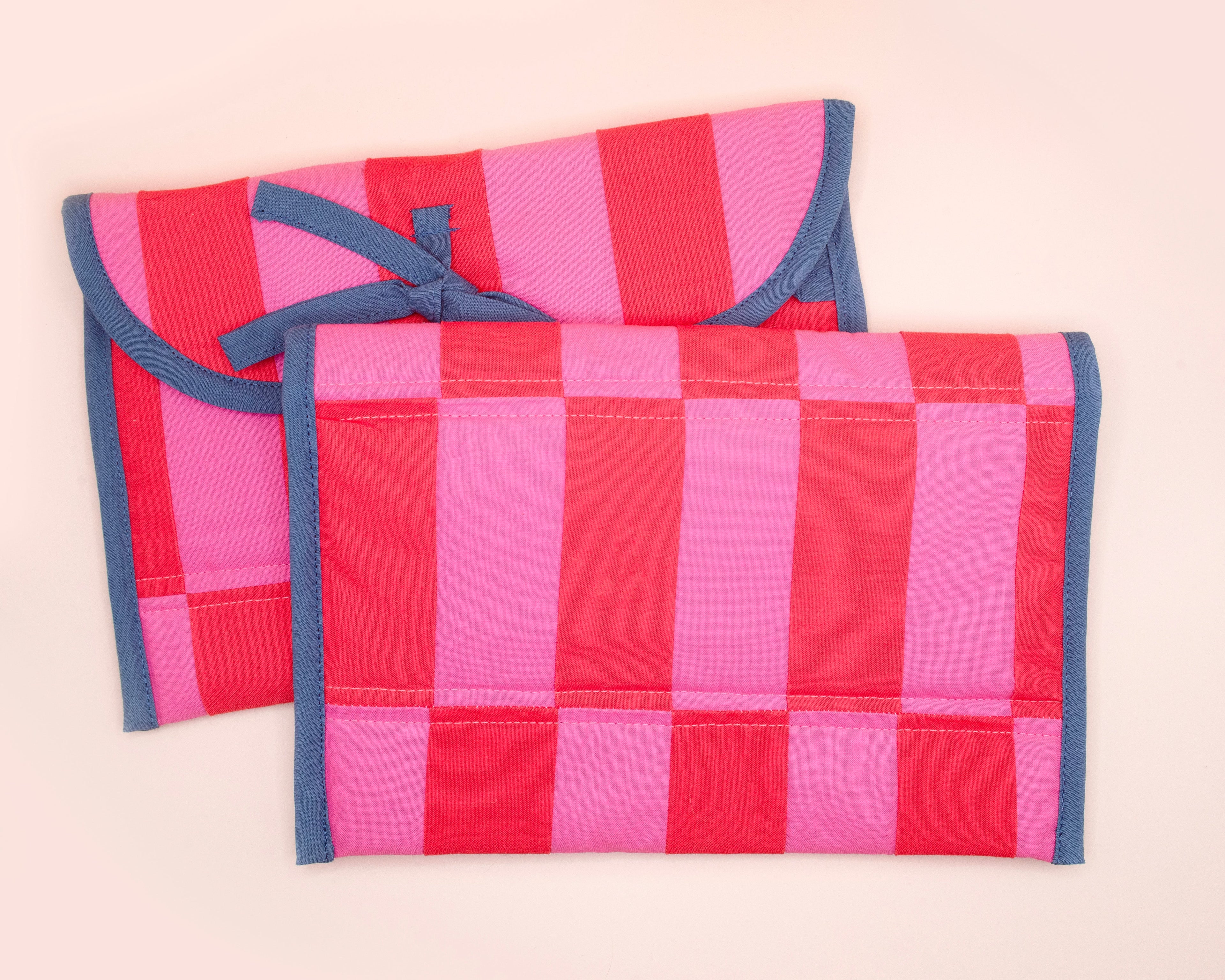 Pink & Red Quilted Check Wide Stash Case