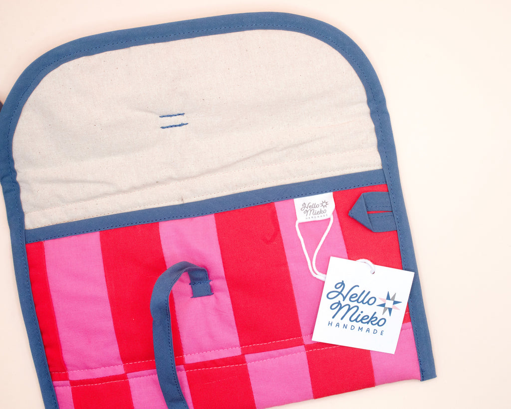 Pink & Red Quilted Check Wide Stash Case