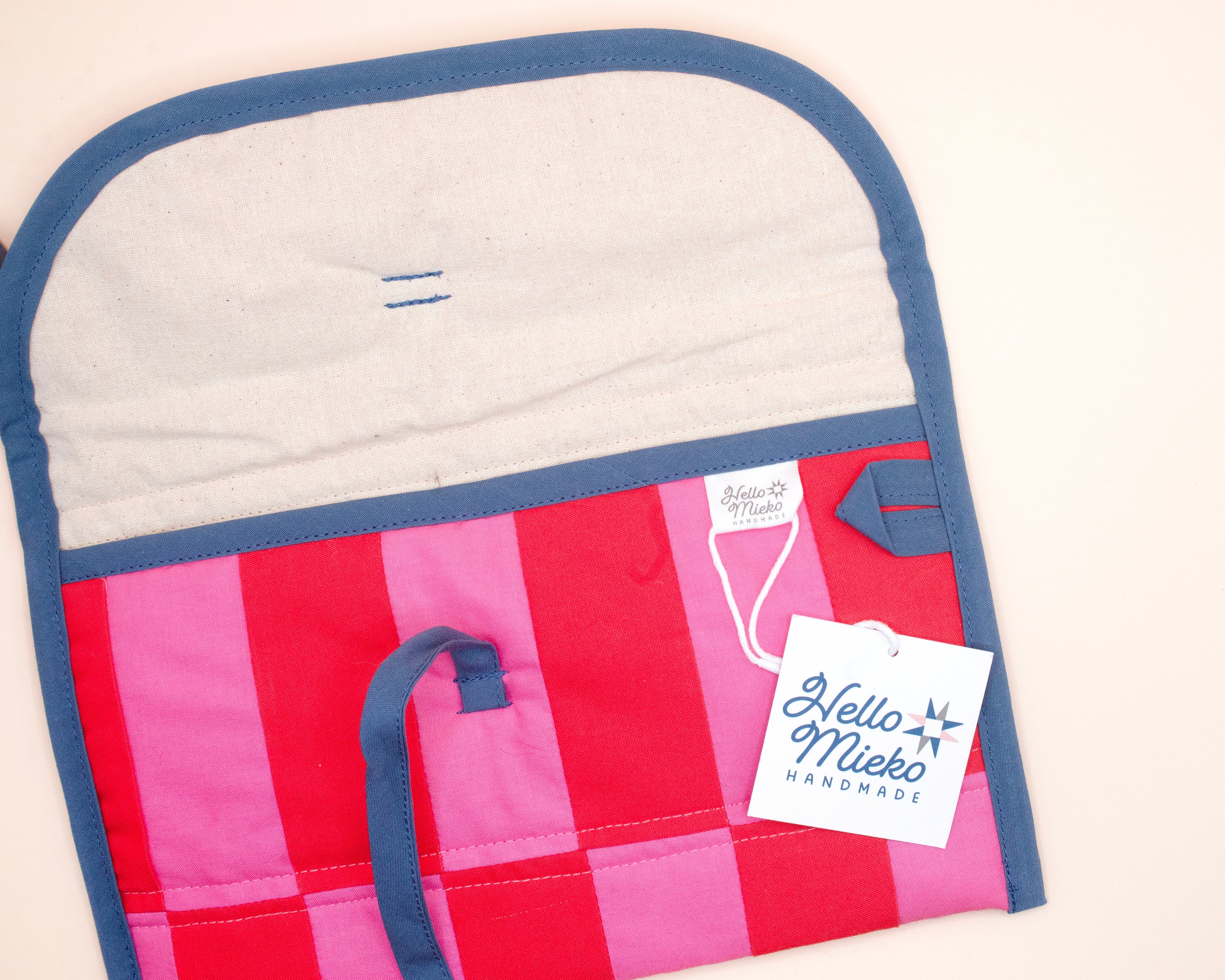 Pink & Red Quilted Check Wide Stash Case