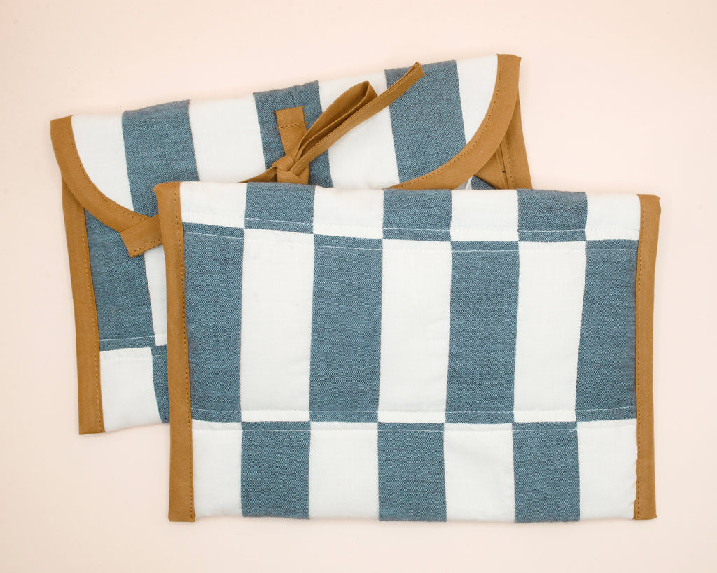 Chambray & Ivory Quilted Check Wide Stash Case