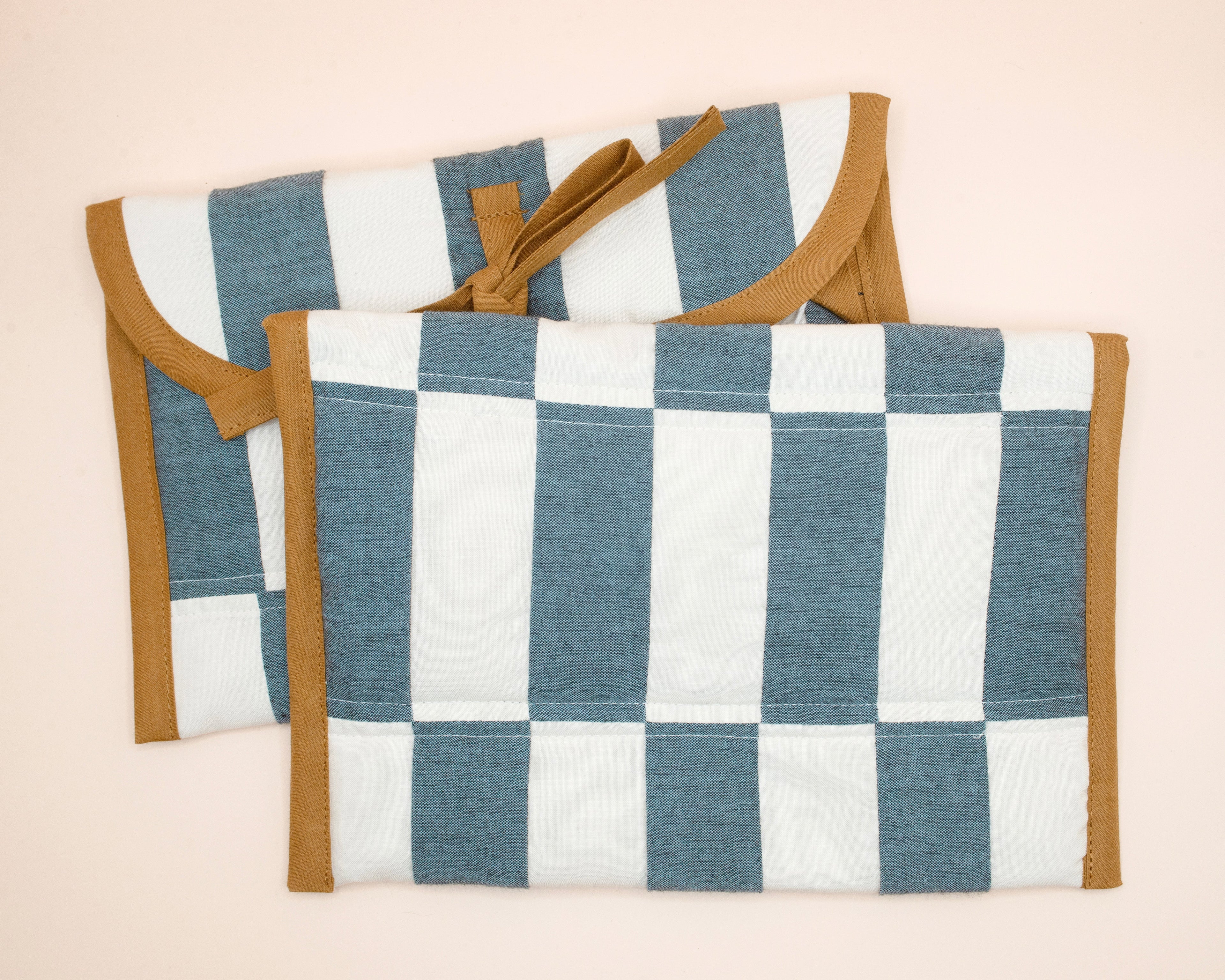 Chambray & Ivory Quilted Check Wide Stash Case