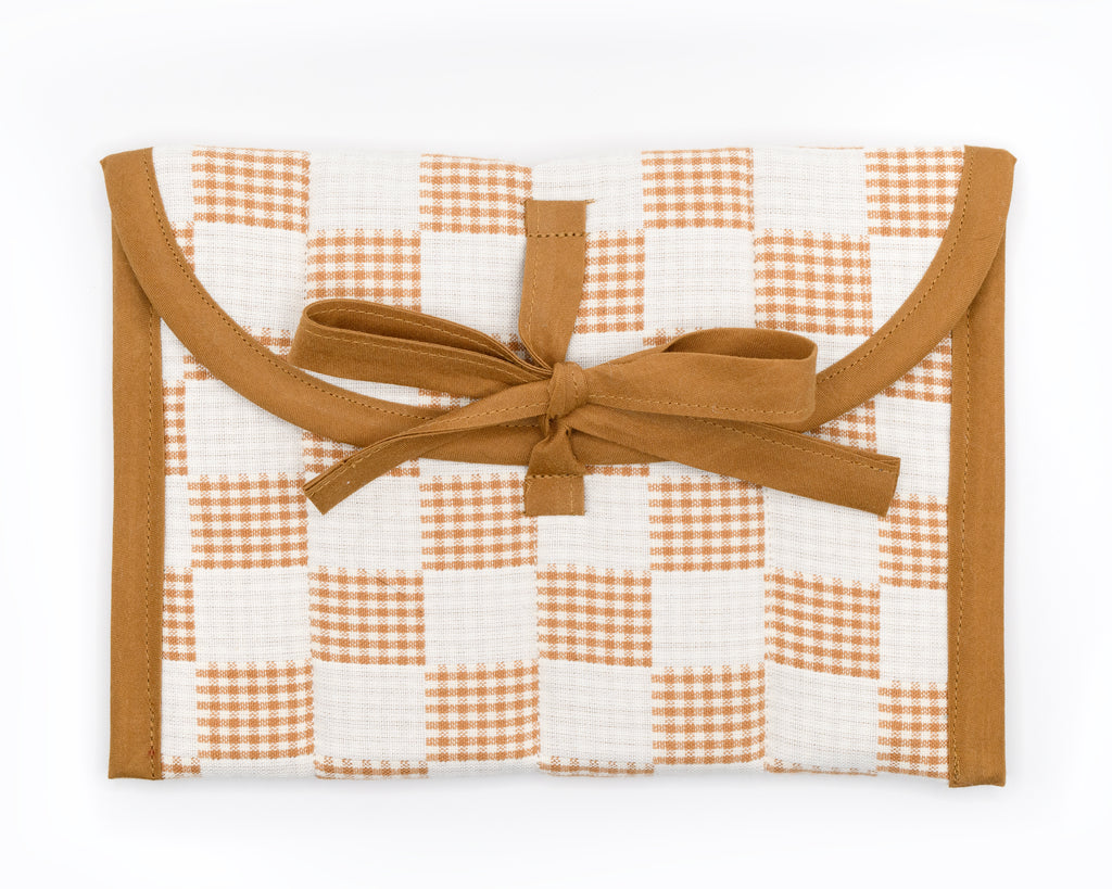 Caramel & Ivory Gingham Check Quilted Stash Case
