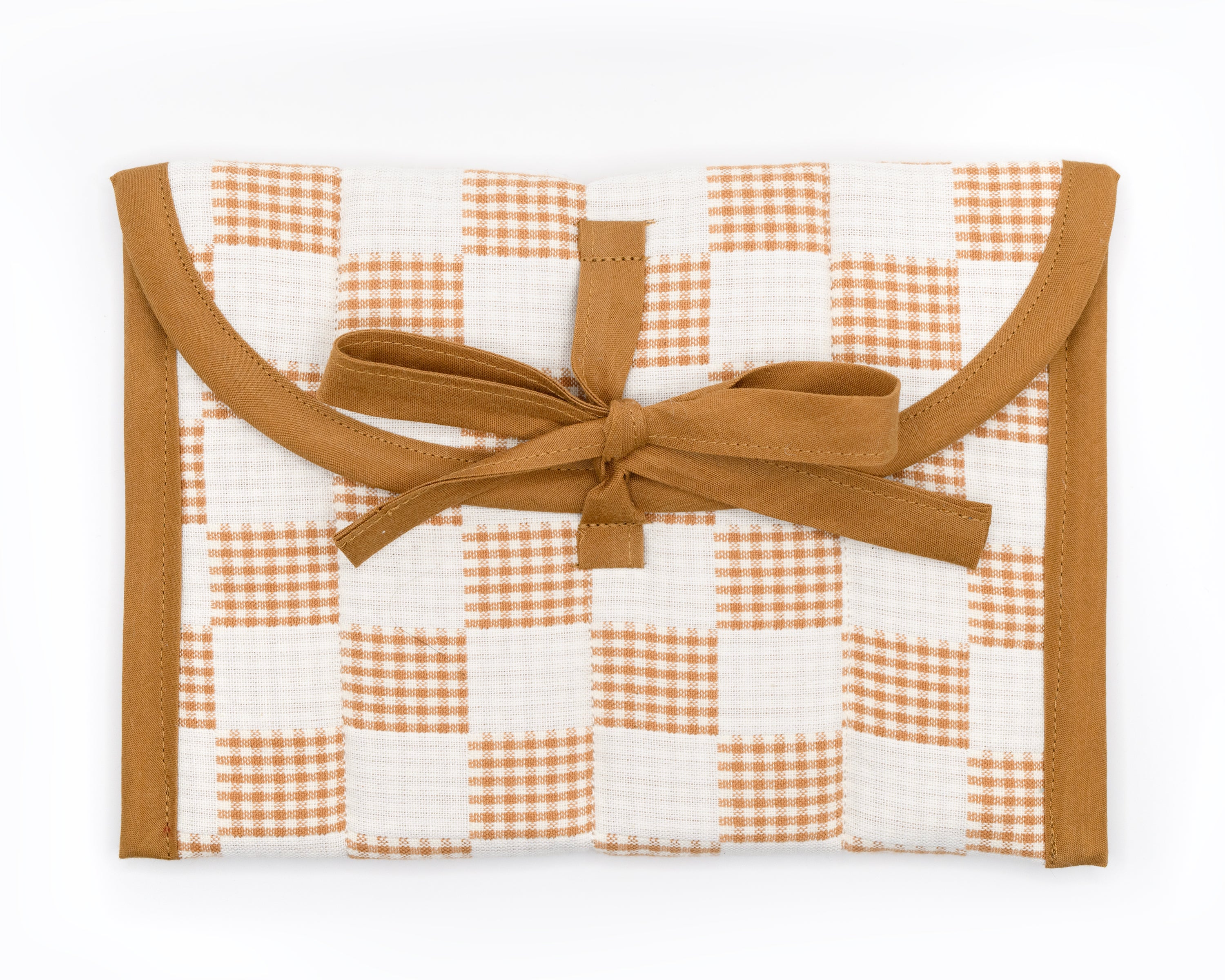 Caramel & Ivory Gingham Check Quilted Stash Case
