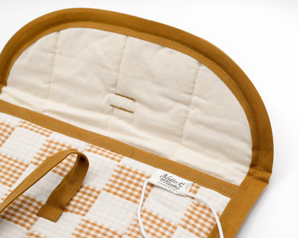 Caramel & Ivory Gingham Check Quilted Stash Case