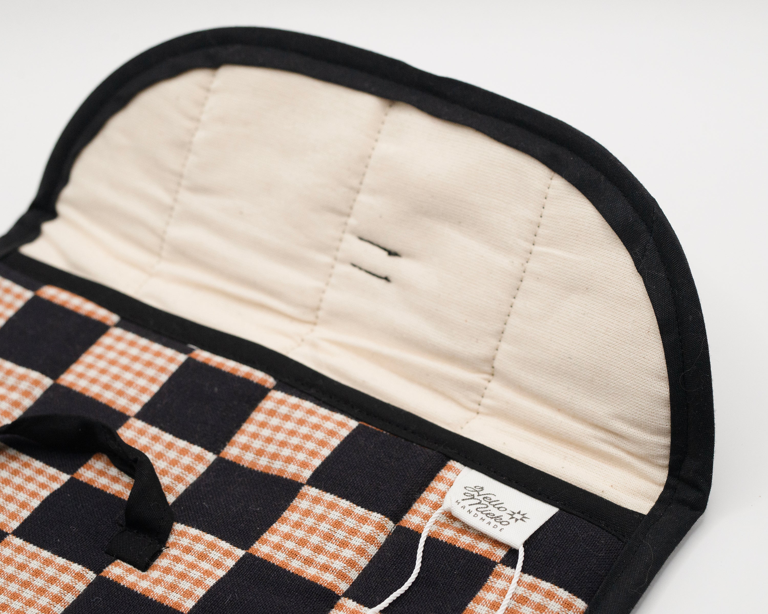Black & Ivory Gingham Check Quilted Stash Case