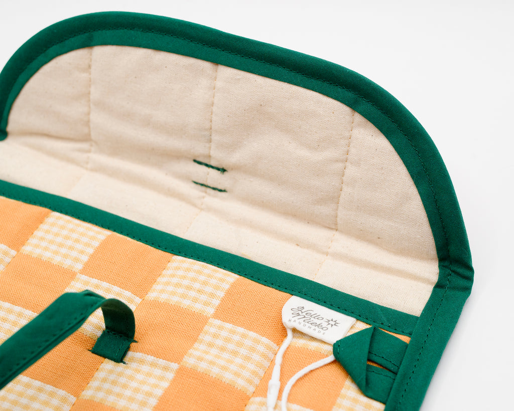Marigold & Ivory Gingham Check Quilted Stash Case