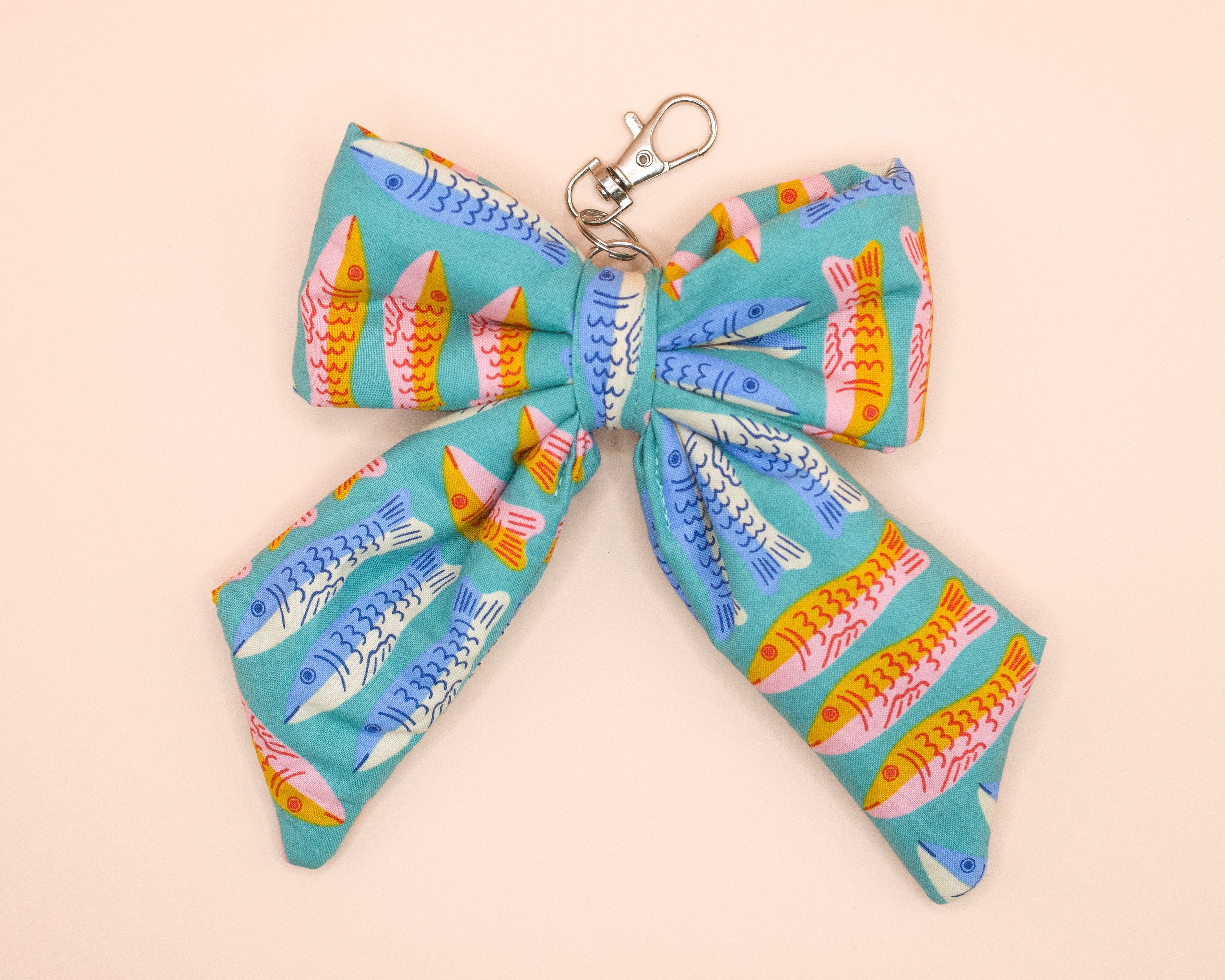 Aqua Fish Puffy Bow Keychain & Bag Charm