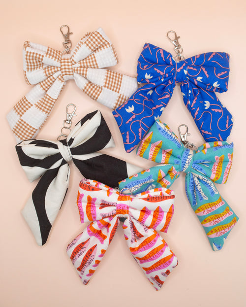 Aqua Fish Puffy Bow Keychain & Bag Charm